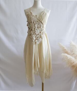 Cotton Gauze Fairy Shabby chic Crochet wrap dress size S NWT
